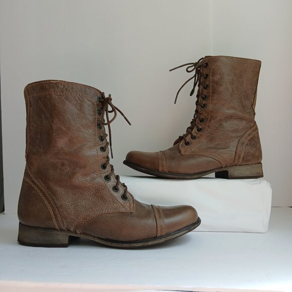 Steve Madden 'Troopa' Boots Taupe 9 Hole Leather Side Zip Combat Boots Sz 9 - Picture 4 of 12